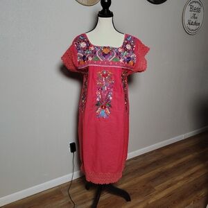 Embroidered Pink Dress with Floral Design Medium